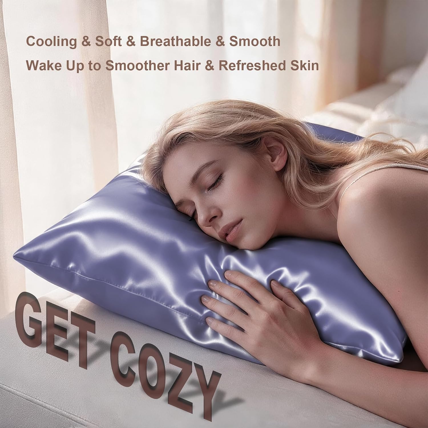 LYSHIN Silk Pillow Cases 2 Pack Queen Size with Zipper, Grayish Blue