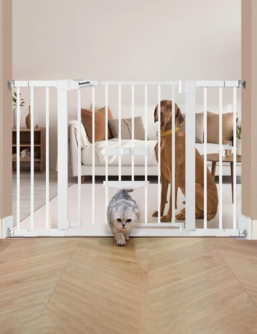 Babelio Extra Wide Dog Gate with Cat Door, CatPrivilege II, 29-48", White