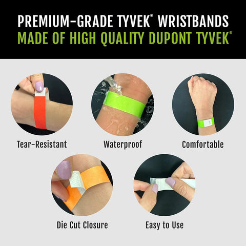 600 WristCo Black Tyvek Wristbands for Events - Tamper-Proof Design