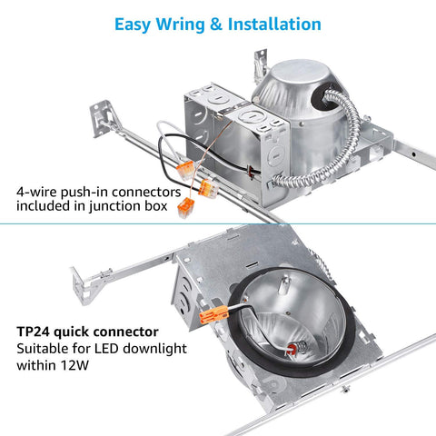 TORCHSTAR 8-Pack 4 Inch Shallow New Construction Recessed Lighting Housing