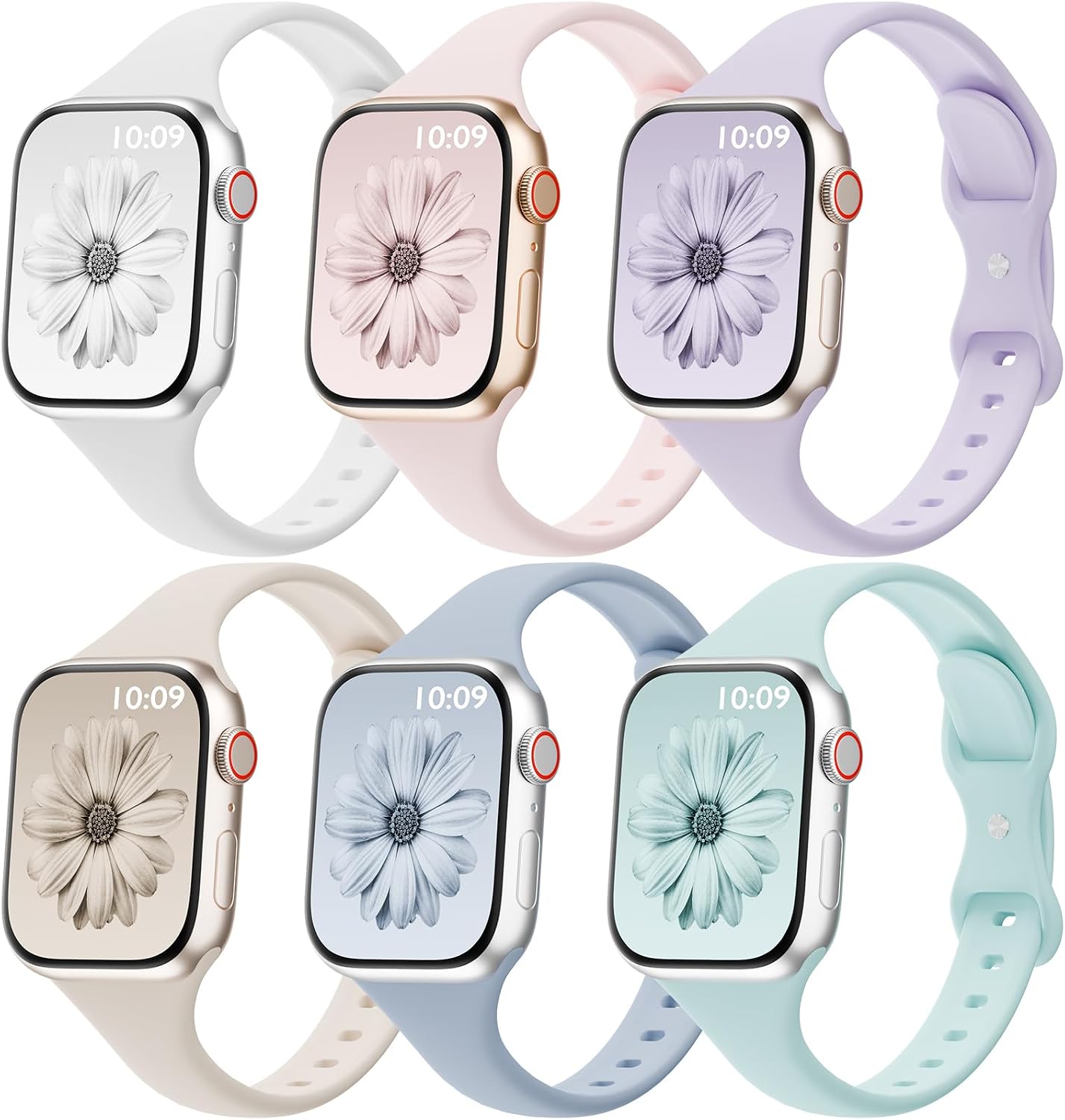 6 Pack Thin Silicone Compatible with Apple Watch Bands Women Men