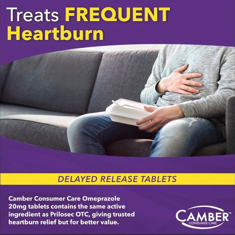 Camber Omeprazole 20mg Delayed-Release Tablets, Heartburn and Acid Reducer Reflux Medicine (42 Count)