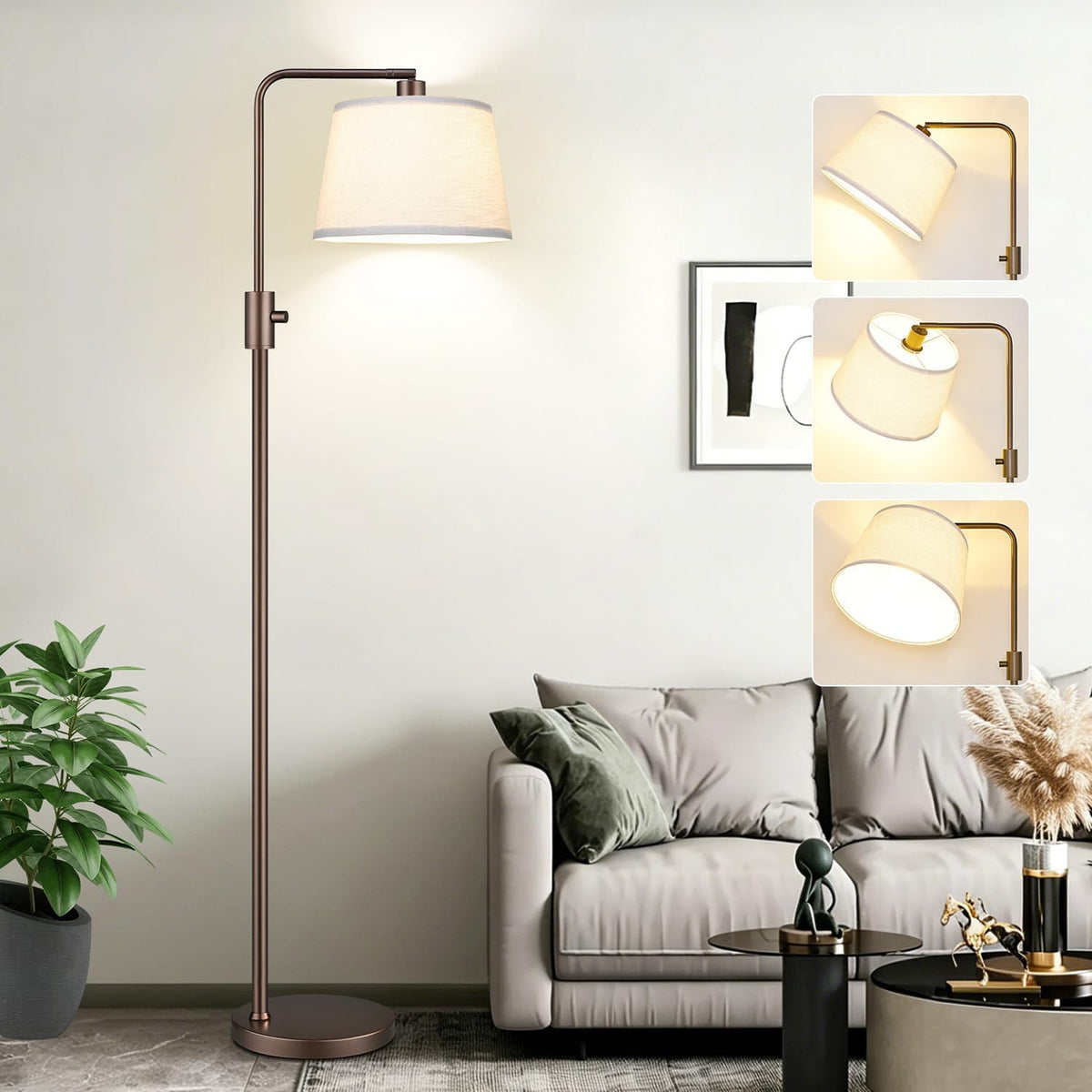 Nintiue [Upgraded] Dimmable Floor Lamp, 1000 Lumens LED Edison Bulb Included, Modern Arc Standing Tall Brown Floor Lamp for Living Room Bedroom Office Dining Room