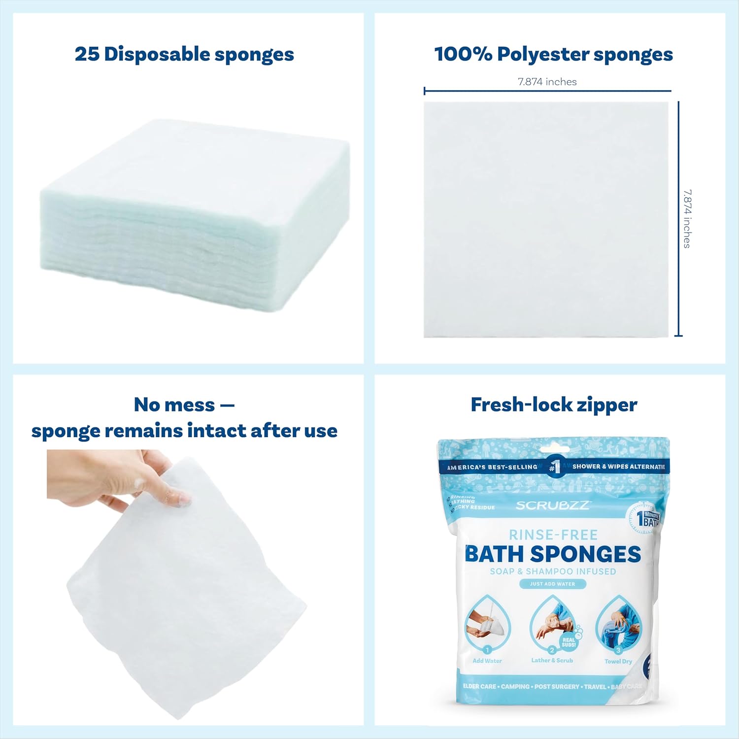 Scrubzz Disposable No Rinse Bathing Wipes - All-in-1 Single Use Shower Wipes, Simply Dampen, Lather, and Dry Without Shampoo or Rinsing (Lavender, 3-Pack)