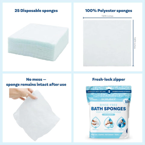 Scrubzz Disposable No Rinse Bathing Wipes - All-in-1 Single Use Shower Wipes, Simply Dampen, Lather, and Dry Without Shampoo or Rinsing (Lavender, 3-Pack)