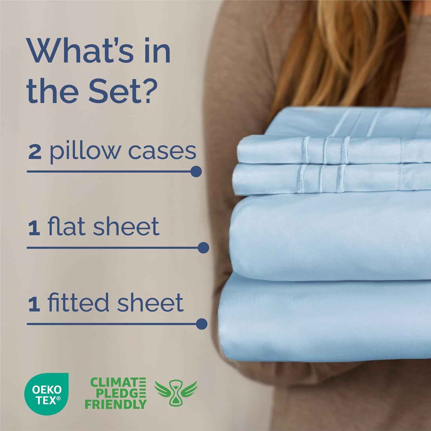 King Size 4 Piece Sheet Set - Breathable & Cooling Sheets - Light Blue