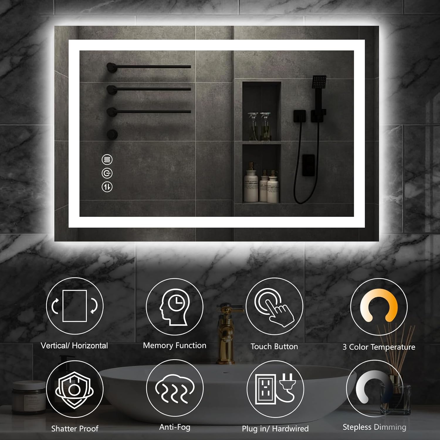 28"x 36" LED Bathroom Mirror with Lights, Backlit & Front Lit Vanity Mirror