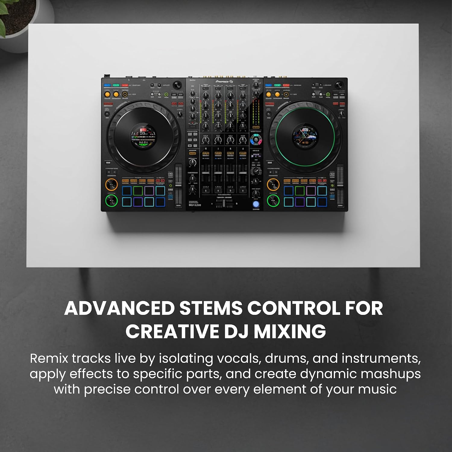 Pioneer DJ DDJ-FLX10 4-Channel Professional DJ Controller - Black Bundle with Laptop Stand, Headphones, and Austin Bazaar Polishing Cloth