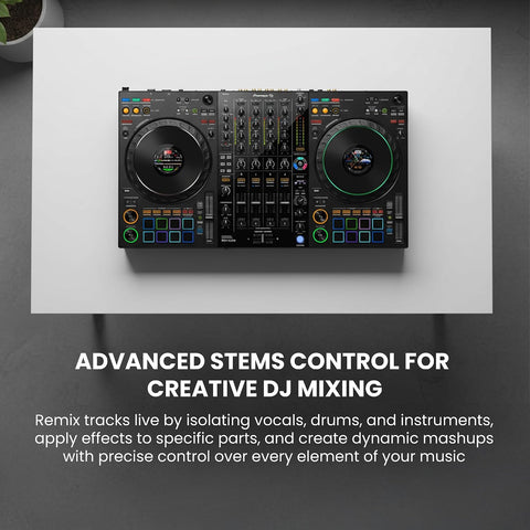 Pioneer DJ DDJ-FLX10 4-Channel Professional DJ Controller - Black Bundle with Laptop Stand, Headphones, and Austin Bazaar Polishing Cloth