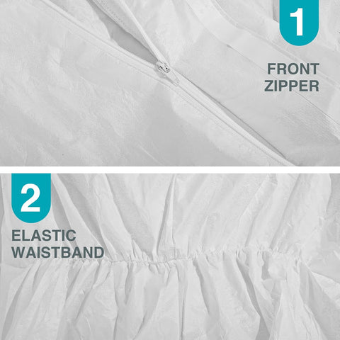 FURWEY Hazmat Suits 1/10 Pack Disposable Coveralls, with Elastic Wrists, Ankles and Hood, Available in 4 sizes