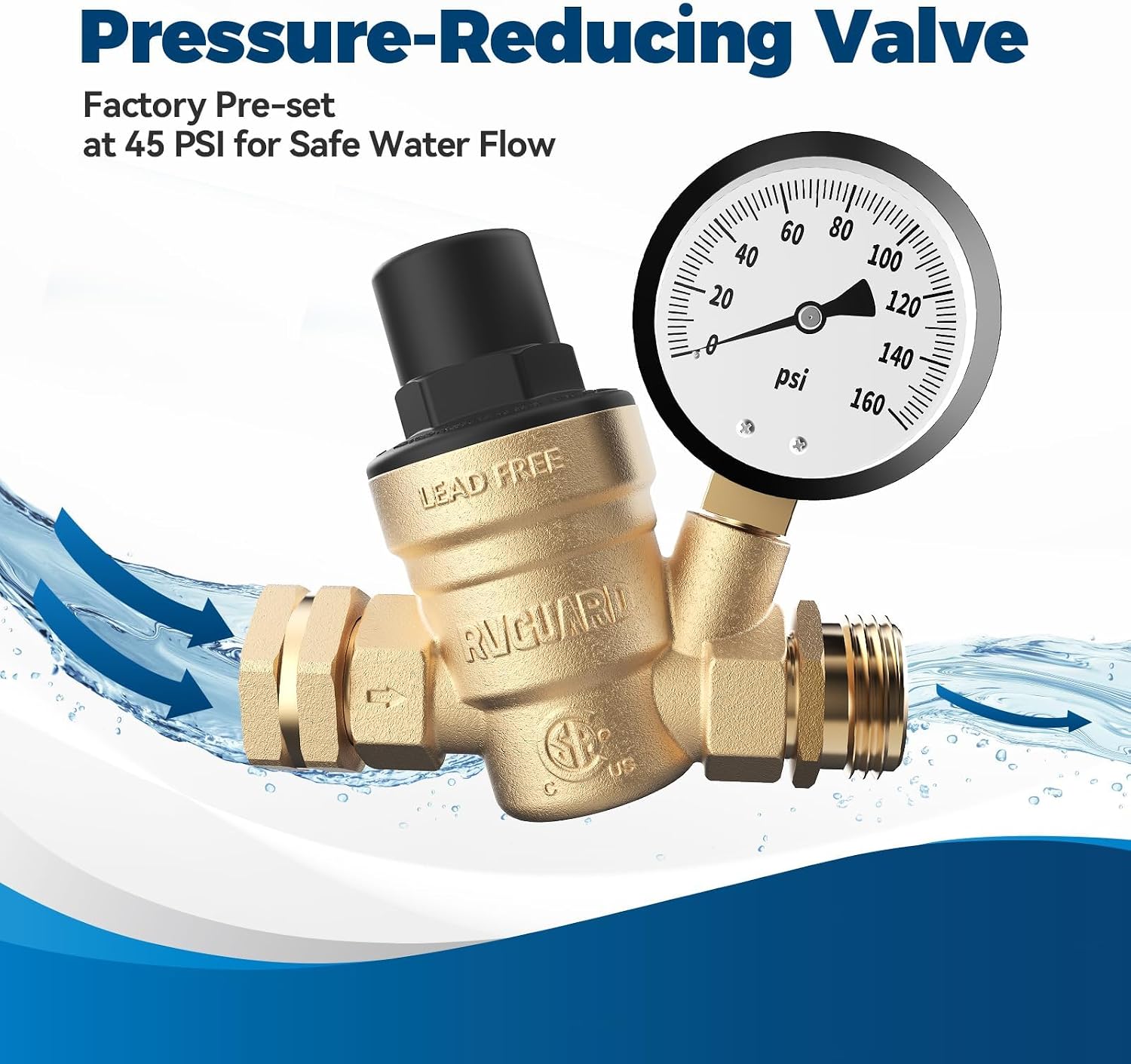 RVGUARD RV Water Pressure Regulator Valve, CSA Approved, Lead-Free Brass