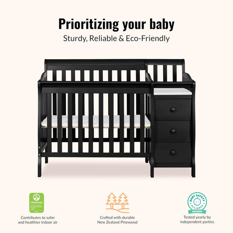 Dream On Me Jayden 4-in-1 Convertible Mini Baby Crib with 3 Drawer Changer