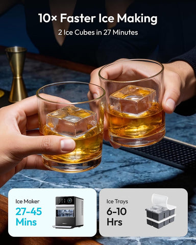 EUHOMY 2'' Clear Ice Cube Maker Countertop with APP, 110 Pcs Daily Cubes
