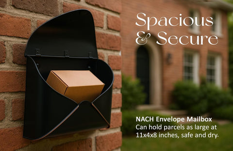 NACH Black Mailbox Wall Mount, 12.5 x 5 x 10 inch Wall Mount Mailboxes for Outside, Waterproof Mailboxes for Outside - Envelope Mailbox