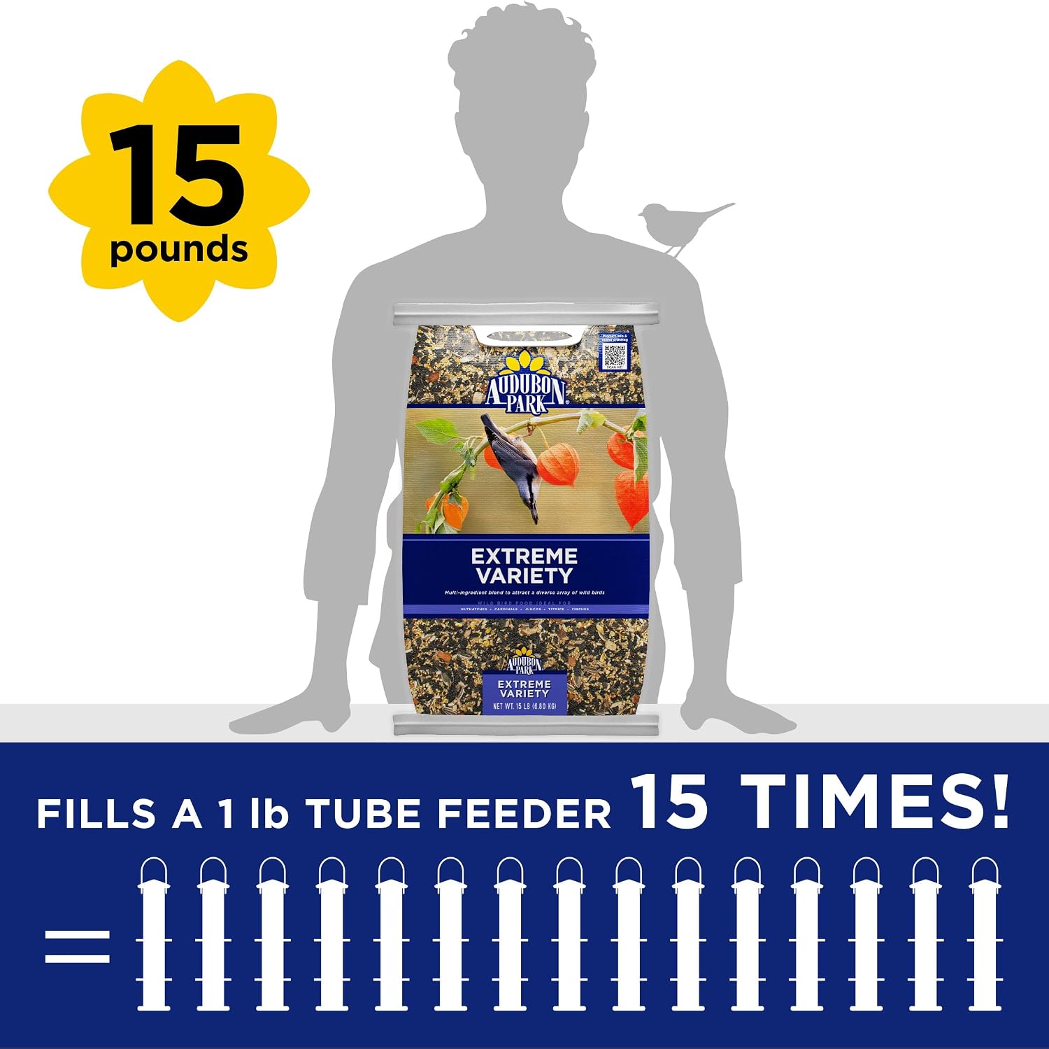 Audubon Park Extreme Variety Wild Bird Seed for Outside Feeders, 15-lb. Bag