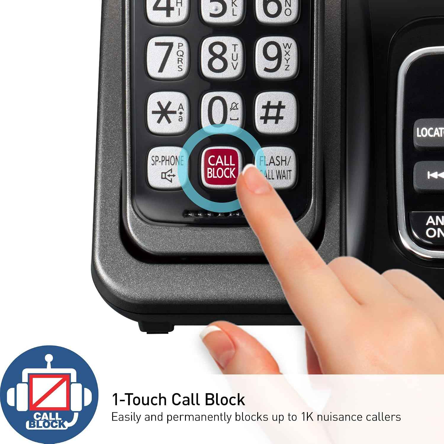 Panasonic Cordless Phone with Answering Machine, Advanced Call Block, Bilingual Caller ID and High-Contrast Display, Expandable System with 1 Handset Cordless Telephone - KX-TGD830M (Metallic Black)