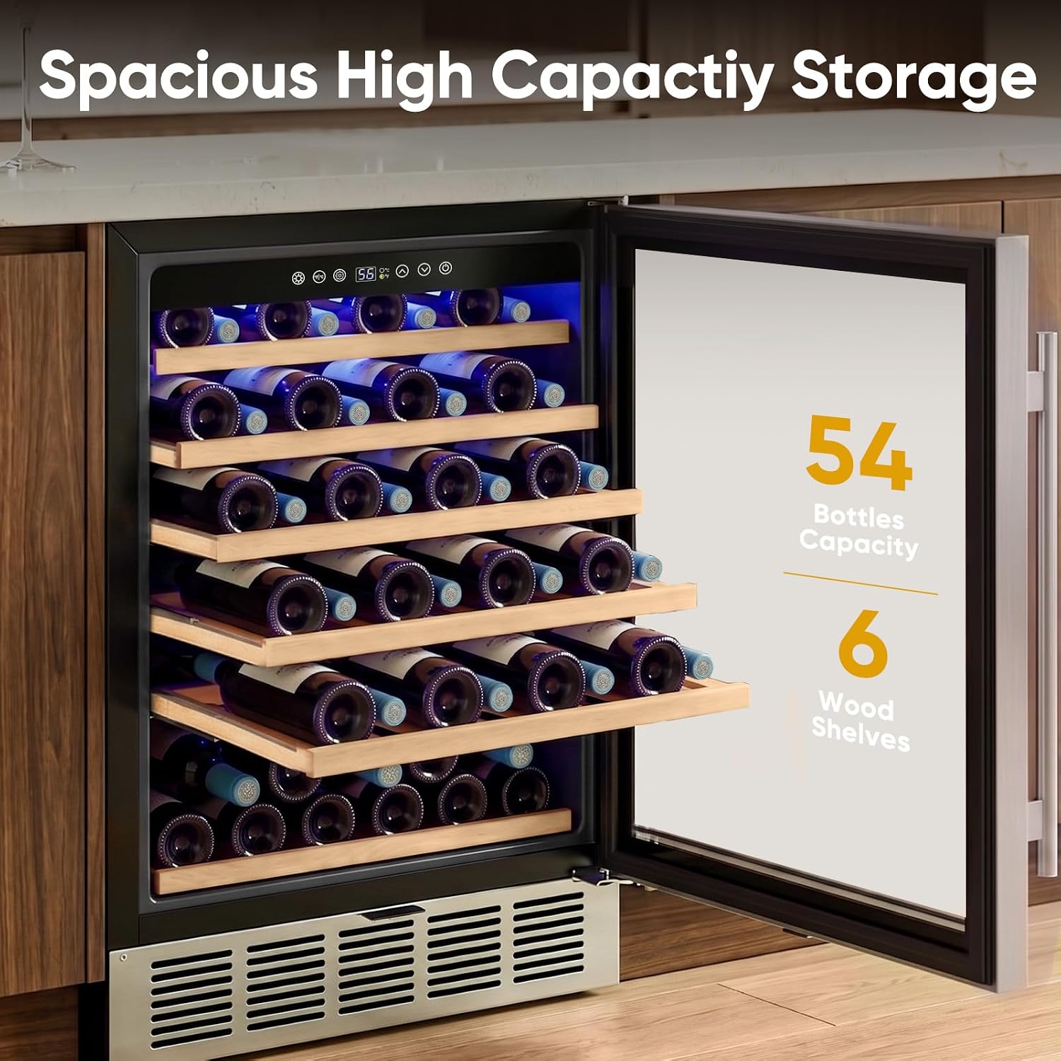 24 Inch Wine Fridge, 54 Bottle Wine Cooler Refrigerator