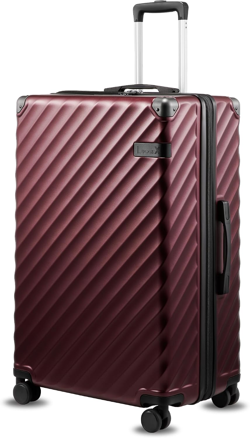 LUGGEX 28 Inch Checked Luggage with Spinner Wheels, Cherry