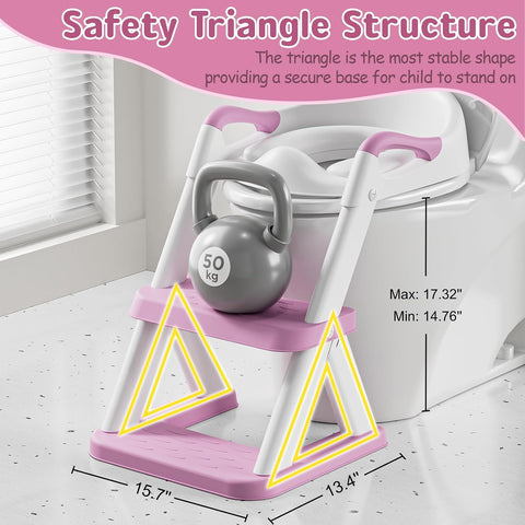 Potty Training Toilet Seat with Steps, 2-in-1 Toddler Toilet Seat for Boys Girls with Splash Guard Soft Anti-Slip Pad,Bright Purple