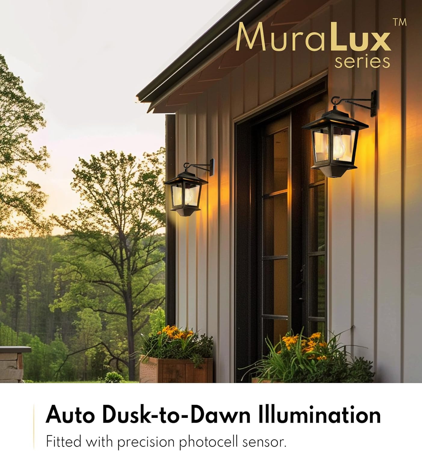 PASAMIC 2 Pack Solar Wall Lanterns,Outdoor Hanging Lights with 4 Solar Panels,Dusk to Dawn Led Outdoor Wall Sconce, Anti-Rust Waterproof Lanterns with Hooks,3000K Warm White