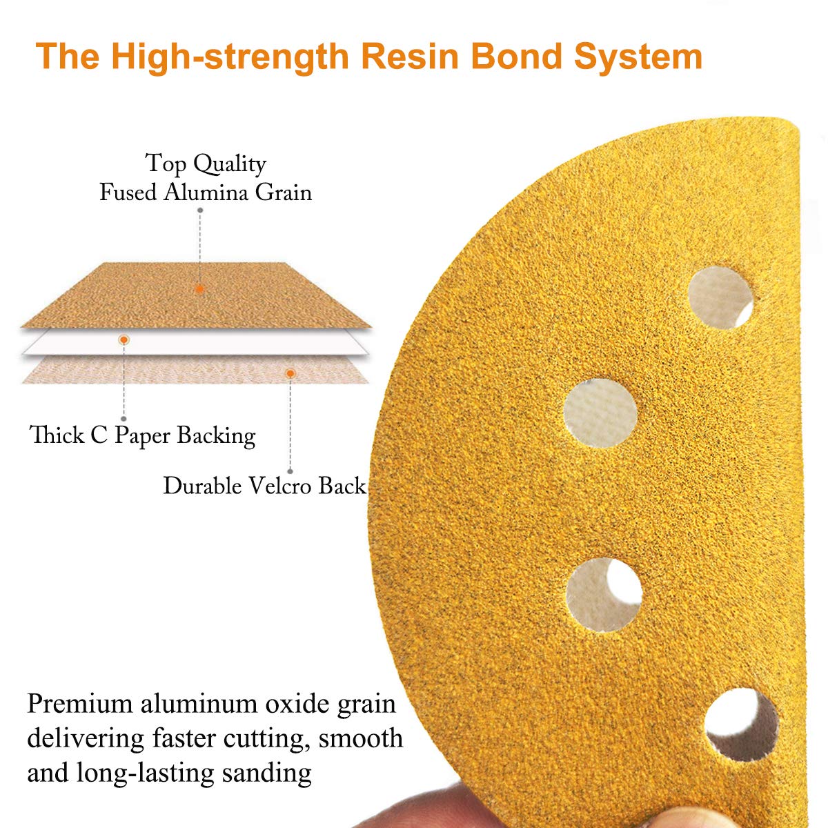 5-Inch 8-Hole Hook and Loop Sanding Discs 120-Grit, 50-Pack