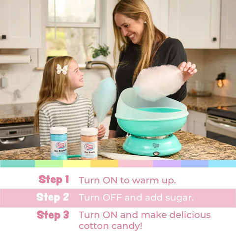 Cotton Candy Express CC1000-S Cotton Candy Machine, with 3 - 11oz. Jars of Cherry, Grape, Blue Raspberry, Orange, Pink Vanilla Floss Sugar & 50 Paper Cones Easy to Use and Clean