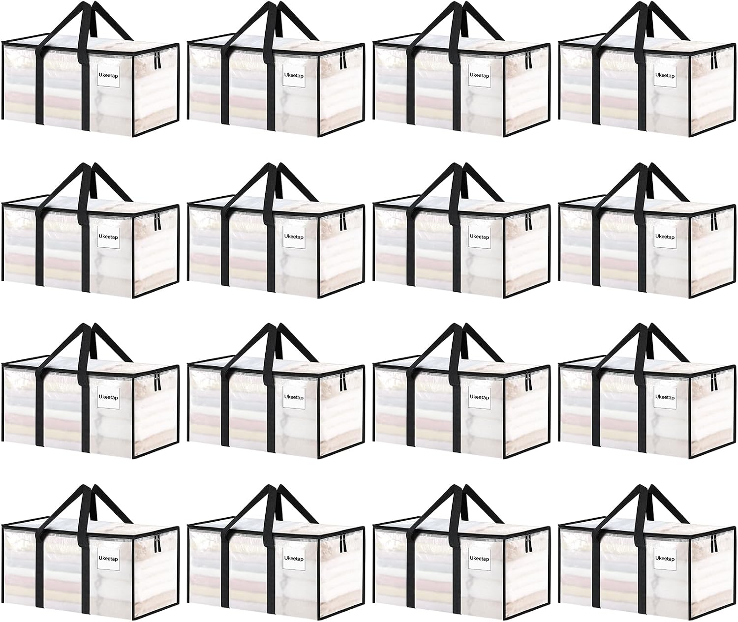 16 Pack Extra Large Clothes Storage Bins with Lids, Moving Bags, Clear