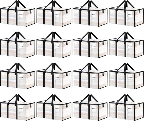 16 Pack Extra Large Clothes Storage Bins with Lids, Moving Bags, Clear
