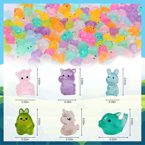 110 PCS Luminous Mini Resin Animal Figurines, Glow in the Dark Tiny Figures, 50+ Styles Miniature Blind Bags for Classroom, Fairy Garden, Aquarium, DIY Craft & Dollhouse Decor