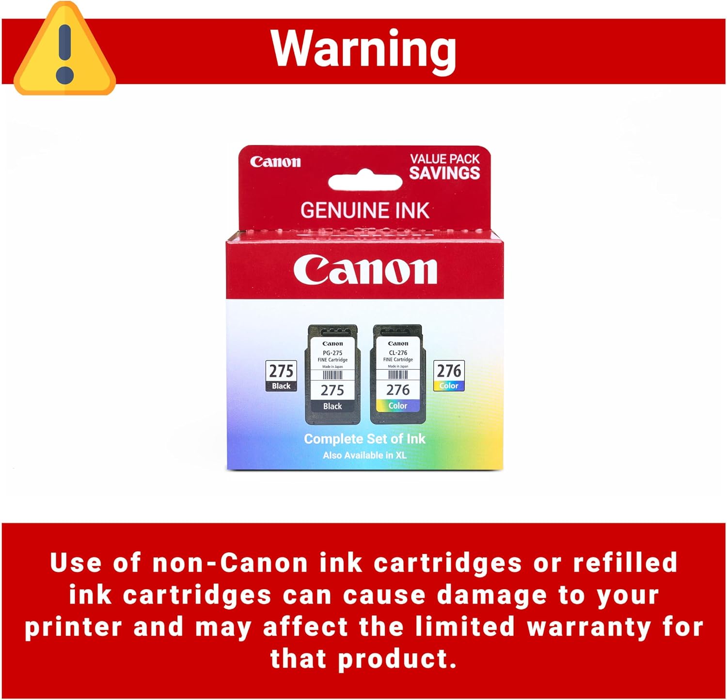 Canon PG-275 / CL-276 Genuine Ink Value Pack (2 Cartridges), Compatible with TS3520/3522/4722/3720/3722, TR4720 (Pack of 12)