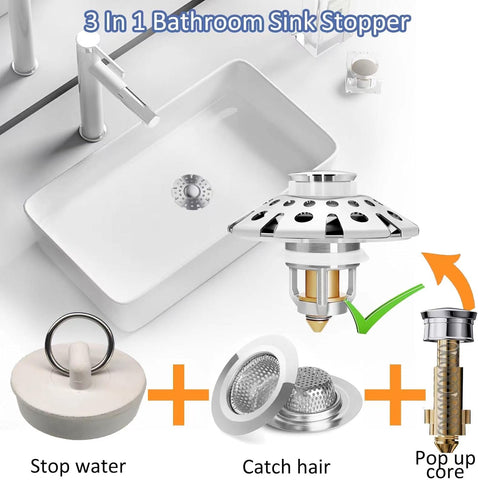 AzWzz Bathroom Sink Stopper with Hair Catcher, Pop Up Sink Drain Strainer
