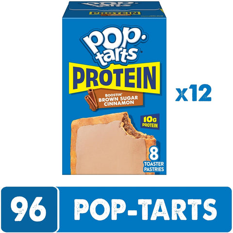 Pop-Tarts Protein Toaster Pastries, 10g Protein, Boostin' Brown Sugar Cinnamon (12 Boxes, 96 Pop-Tarts)