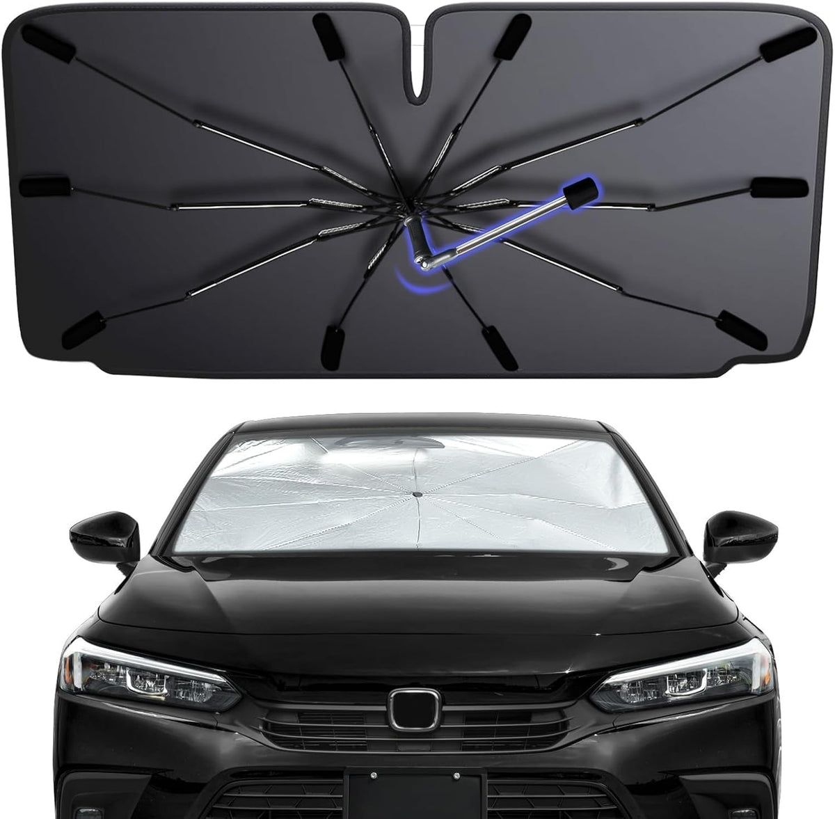 2026 Windshield Sun Shade Umbrella, Foldable Car Sunshade for Mid-Size Car