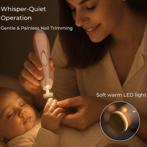 Fansidi Baby Nail Trimmer Electric, Easy & Safe Nail File for Newborn to Toddler, Whisper-Quiet Nighttime Use, Precise 4-Stage Grinding Heads, LED Light, 18-Pcs Kit, Blush Petal Pink, Baby Shower Gift