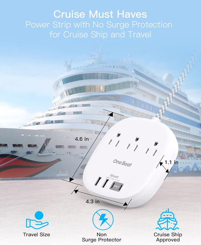 Travel Essentials, 22.5W/4.5A Flat Plug Power Strip, 6 Ft Extension Cord