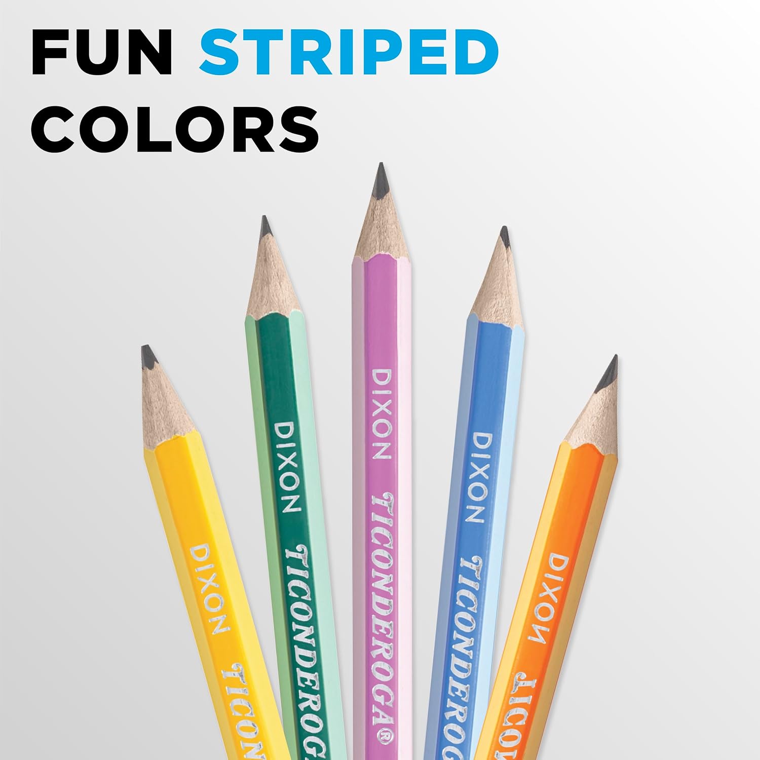 Ticonderoga X13910 Striped Wood-Cased Pencils, 2 HB Soft, Pre-Sharpened, 10 Count, Assorted Colors