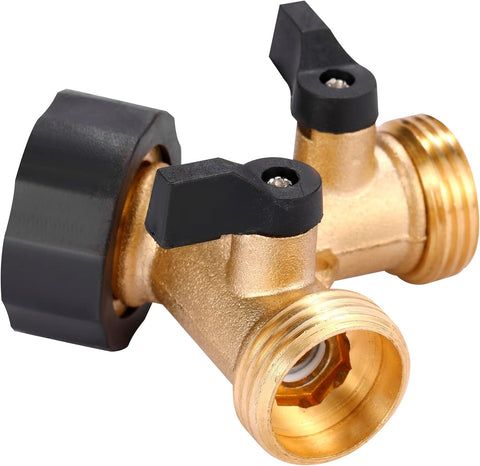 Garden Hose Splitter 2 Way Heavy Duty, Y Connector Brass Garden Hose Adapter, 2 Pack Hose Bib Splitter with 4 Extra Rubber Washers
