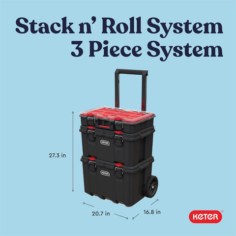 Keter Stack N Rolling Tool Box Modular Storage System 3 Piece