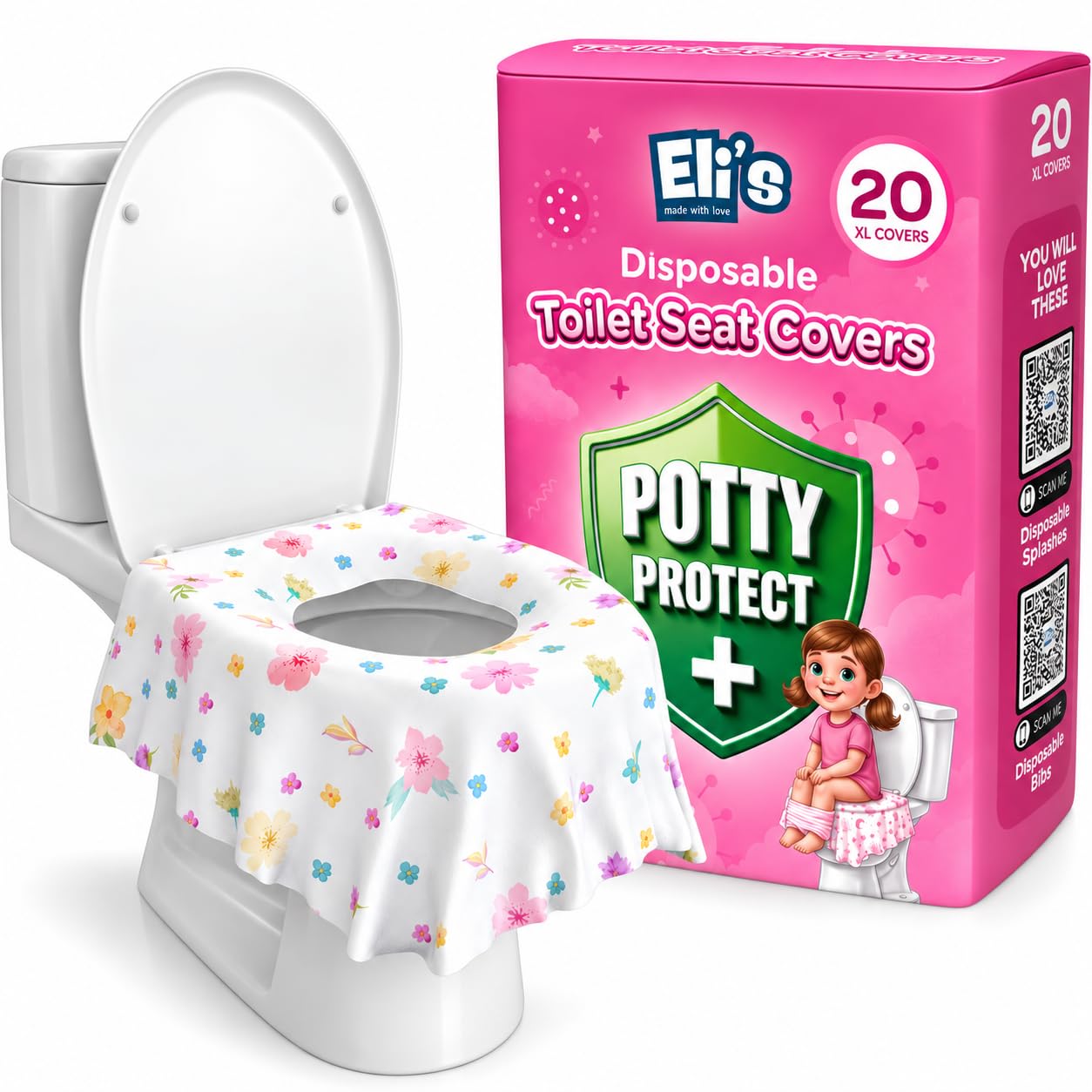 Eli with Love 20 Pack Extra Large Disposable Toilet Seat Cover (Floral) – Toddler Toilet Covers For Full Coverage On Toilet or Potty – Ideal Travel Toilet Seat Covers For Kids and Adults