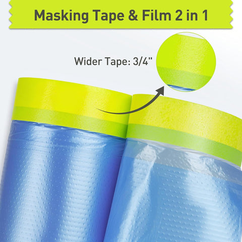 Tangibay Pre-Taped Masking Film for Painting, 22" x 66', 5 Rolls