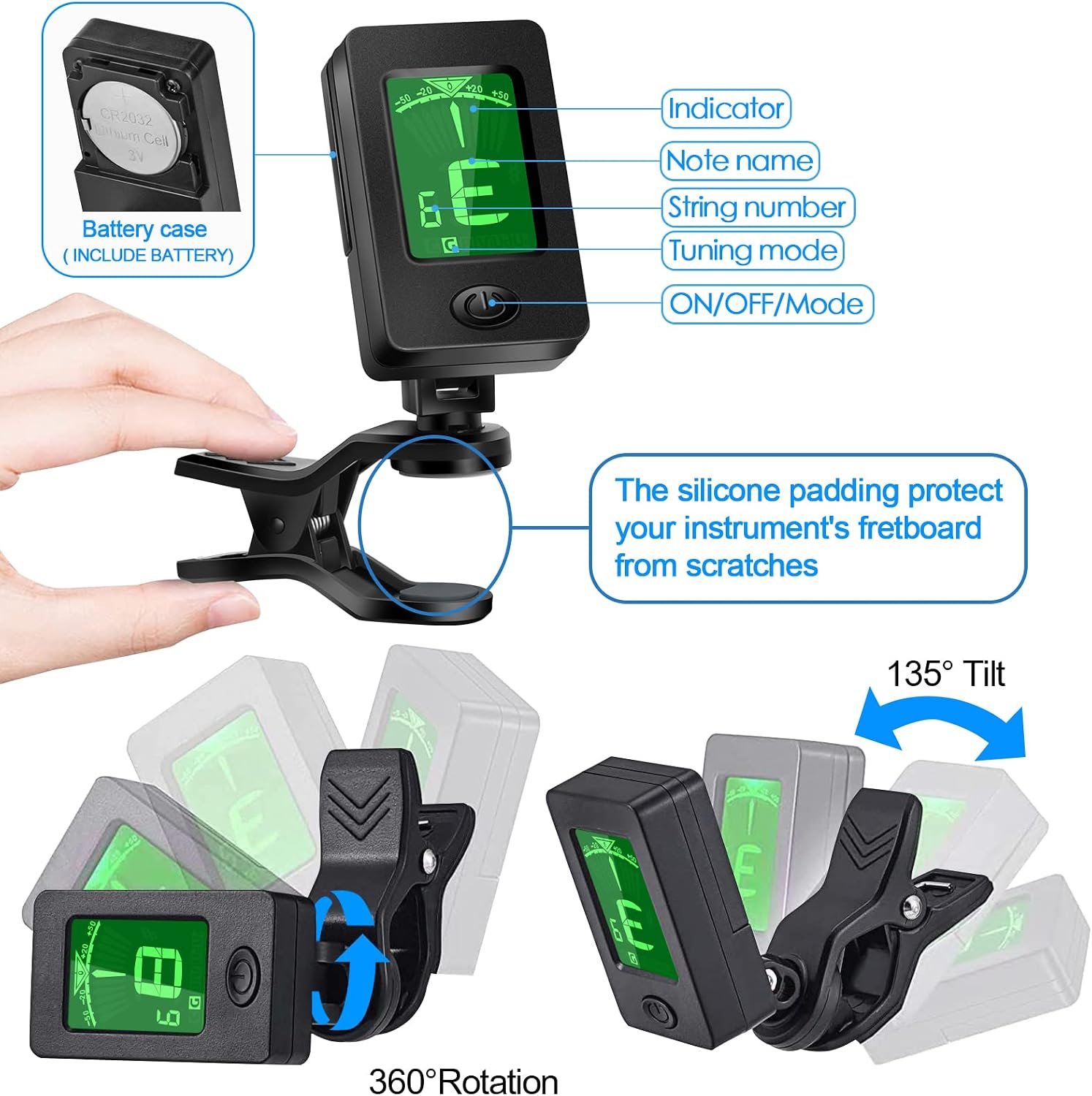 Guitar Capo, Guitar Picks, Guitar Accessories with Tuner, Capo for Acoustic Guitar, Bass, Buzzing-Free, Quick Release, Tuner Clip on for Guitar, Violin, Bass, Ukulele Chromatic, Rosewood