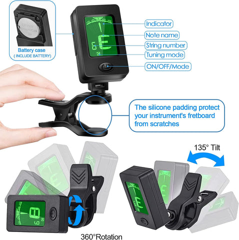Guitar Capo, Guitar Picks, Guitar Accessories with Tuner, Capo for Acoustic Guitar, Bass, Buzzing-Free, Quick Release, Tuner Clip on for Guitar, Violin, Bass, Ukulele Chromatic, Rosewood