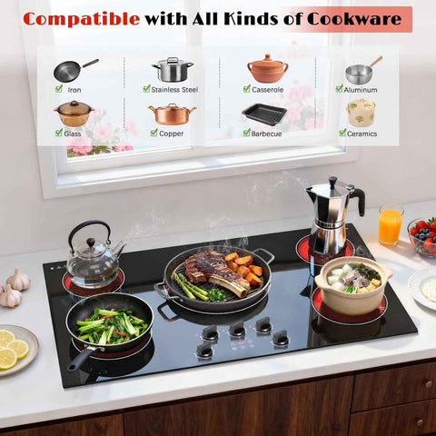 Karinear 36 inch Electric Cooktop, 5 Burner Radiant Ceramic Cooktop,Drop-in