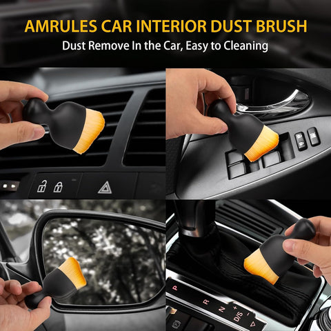 Amrules 2 Pcs Car Interior Detailing Brush Cleaning Tools, Brown