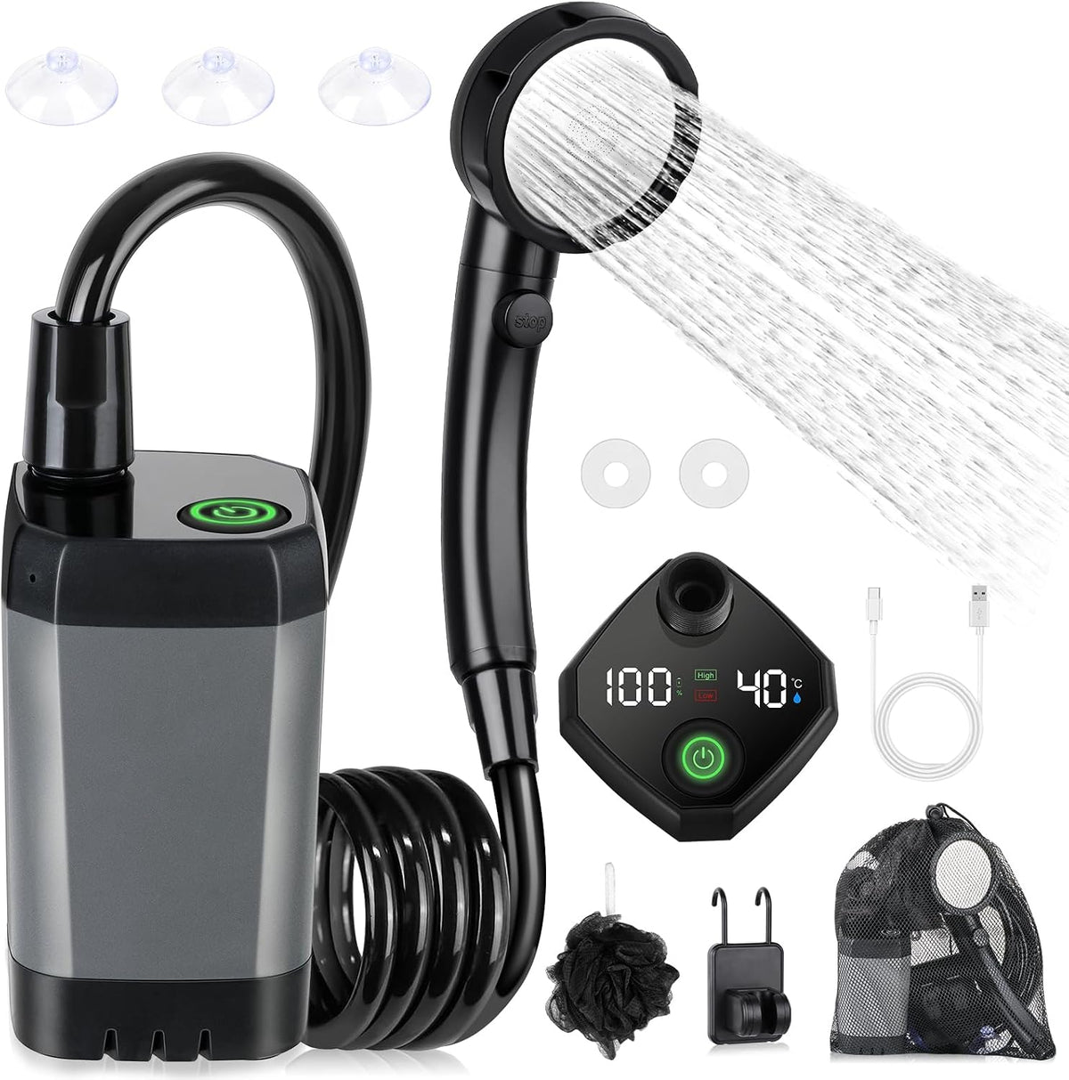 Spopal Portable Shower for Camping, [Long-Lasting] 6000mAh Rechargeable