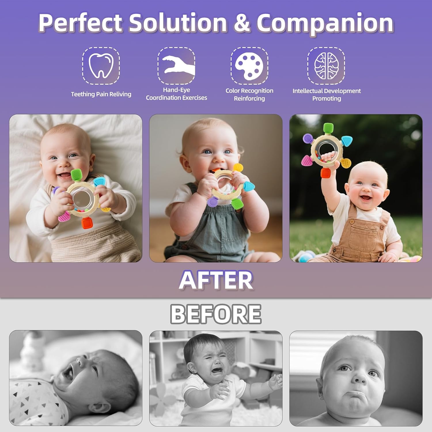 Baby Teething Rings Toys for 0-6 6-12 Month Rattle Sensory Toys