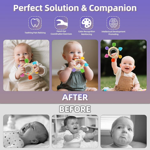 Baby Teething Rings Toys for 0-6 6-12 Month Rattle Sensory Toys