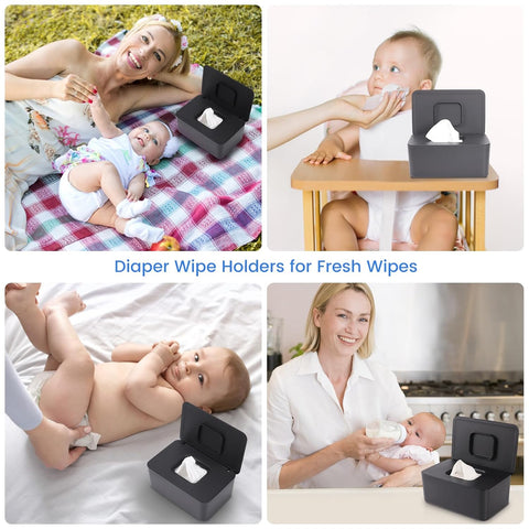 Baby Wipes Dispenser & Wipes Holder - Non-Slip Refillable Baby Wipes Container with Sealing Lid, Keeps Wipes Fresh, Portable Wipes Case for Travel & Home (Black)