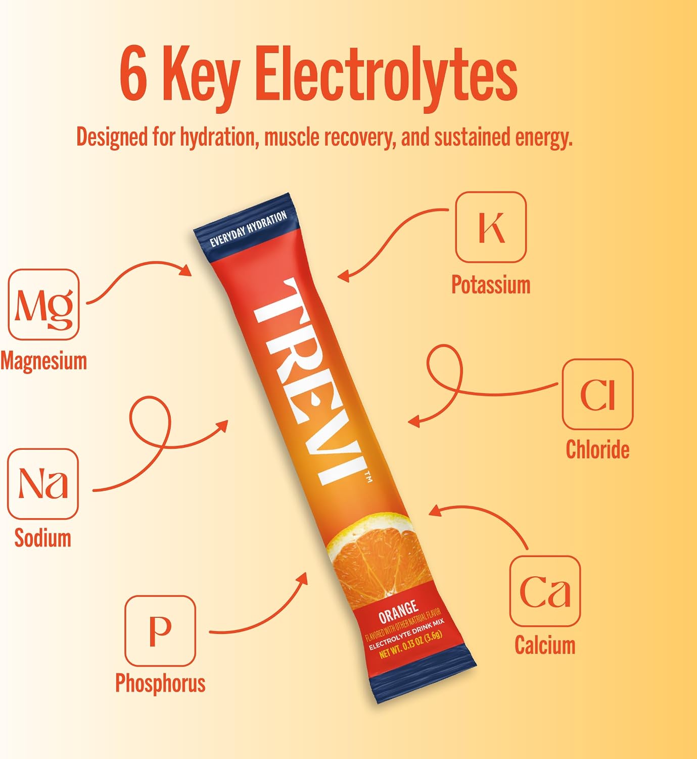 TREVI Electrolytes Powder Packets, Sugar Free Hydration, Orange 20 Pack