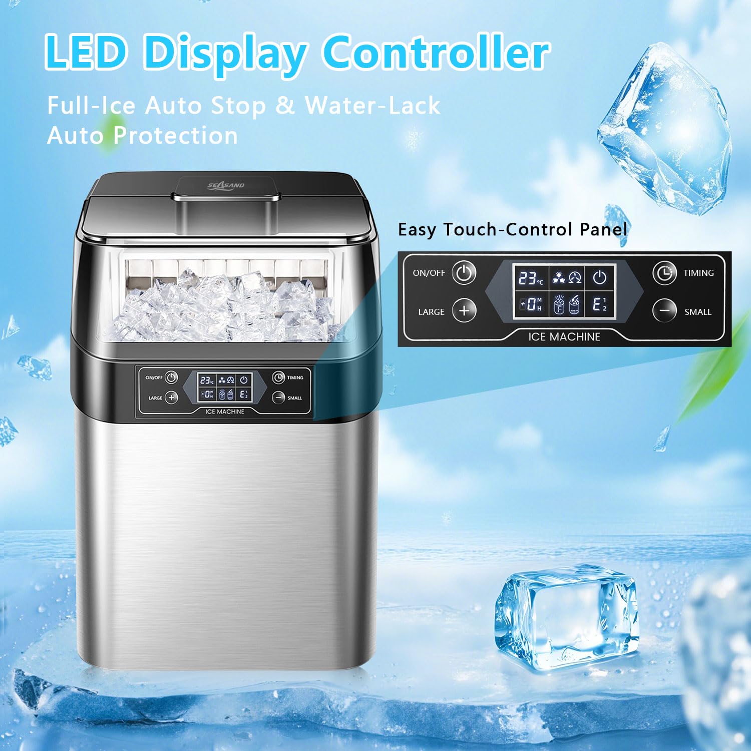 Ice Maker Countertop, 2 Ways to Add Water, 33lbs/24Hrs, 24 Pcs Ready in 13 Mins, Auto-Cleaning Portable Ice Maker with Basket and Scoop, for Home/Kitchen/RV/Camping, Silver